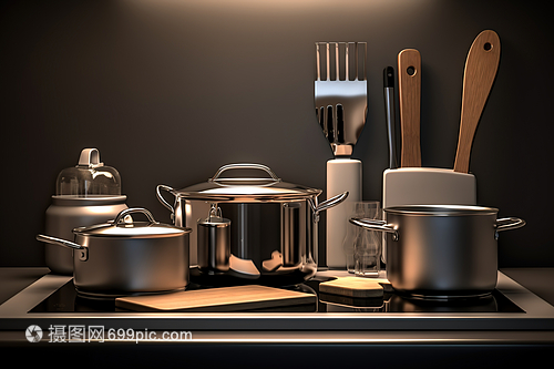 数字艺术中的厨房厨具 传统与现代的交汇